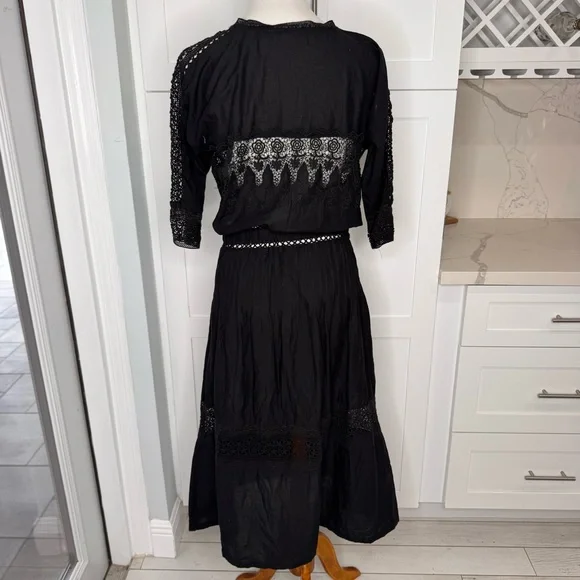 LoveShackFancy Beth Black Maxi Dress Size Medium Lace Embroidered *altered - Picture 4 of 6
